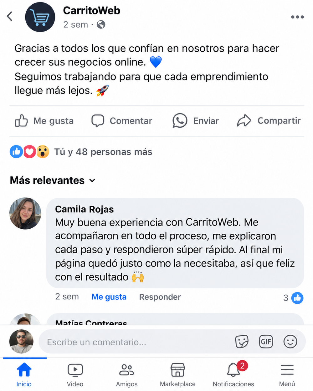 Testimonio de cliente CarritoWeb